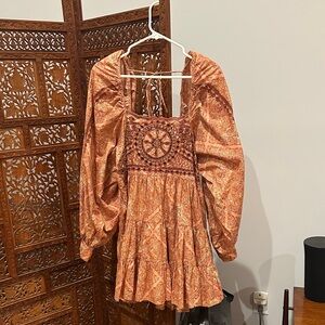 Free People. Bohemian Orange Long Sleeve Dress